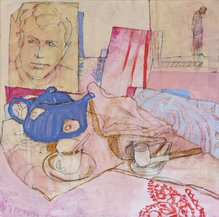 vie silencieuse rose et bleue I - 40x40 - technique mixte